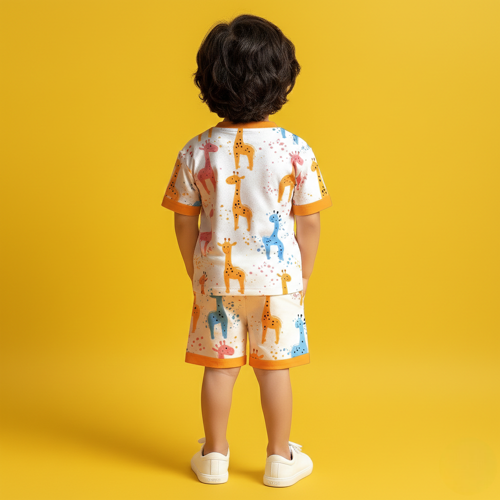 Multicolor Giraffe T-shirt & Shorts Kids Co-ord Set