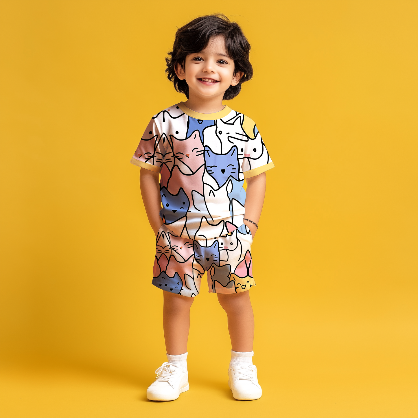 Doodle Cats T-shirt & Shorts Kids Co-ord Set