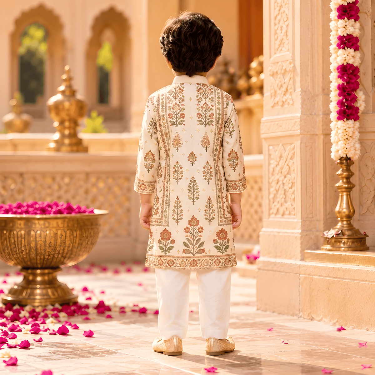 Royal Bloom Ivory Printed Kurta Pajama Set for Boys