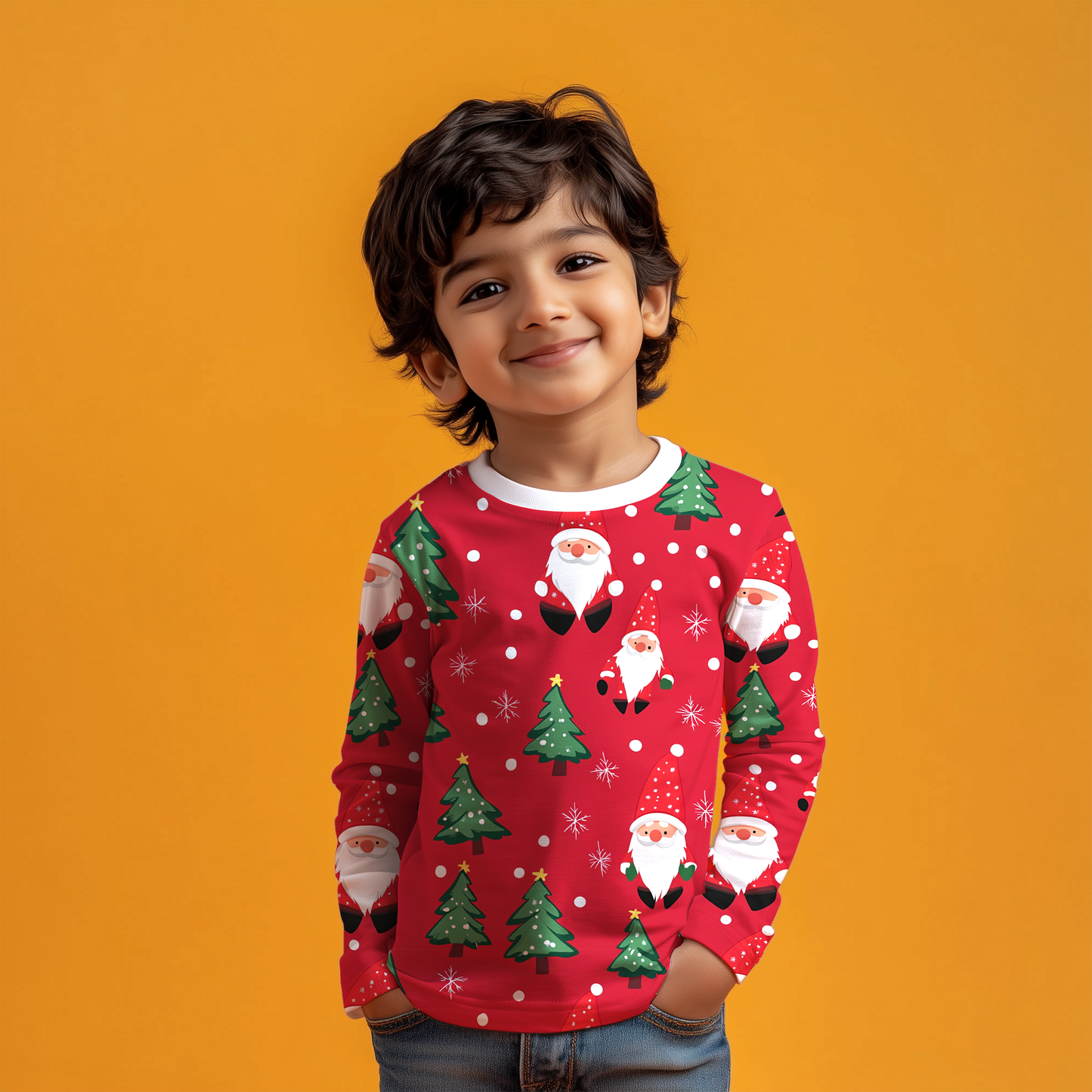 Christmas Red Santa Kids Full T-Shirt