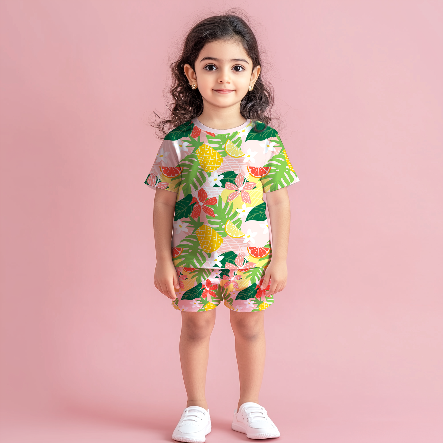 Fruit & Leaf T-shirt & Shorts Kids Co-ord Set