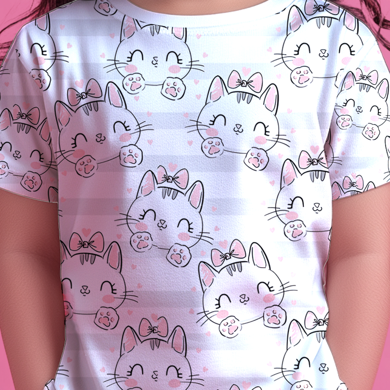 Pink Cat Kids T-shirt