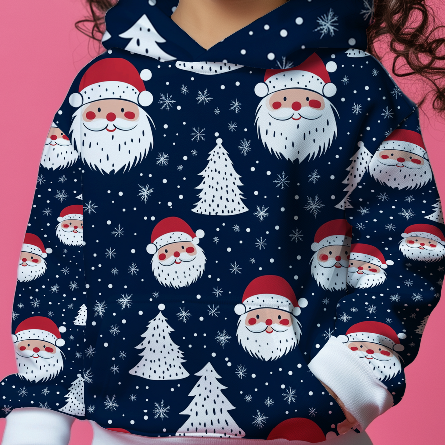 Blue Christmas Santa Kids Hoodie