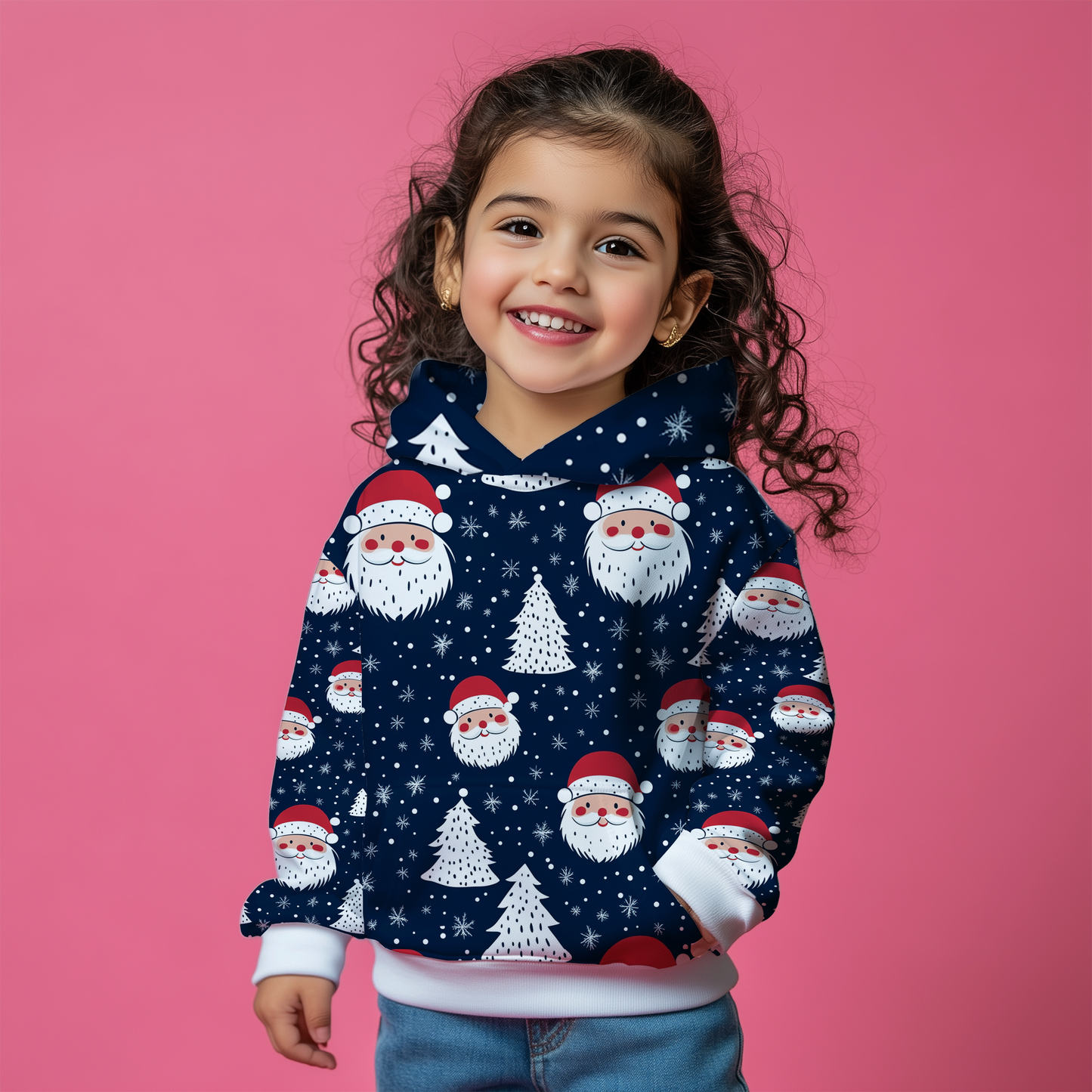 Blue Christmas Santa Kids Hoodie