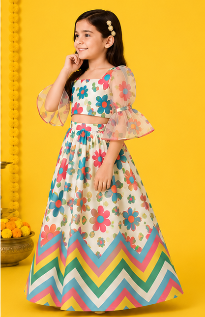 Multicolor Floral Lehenga Choli Set.