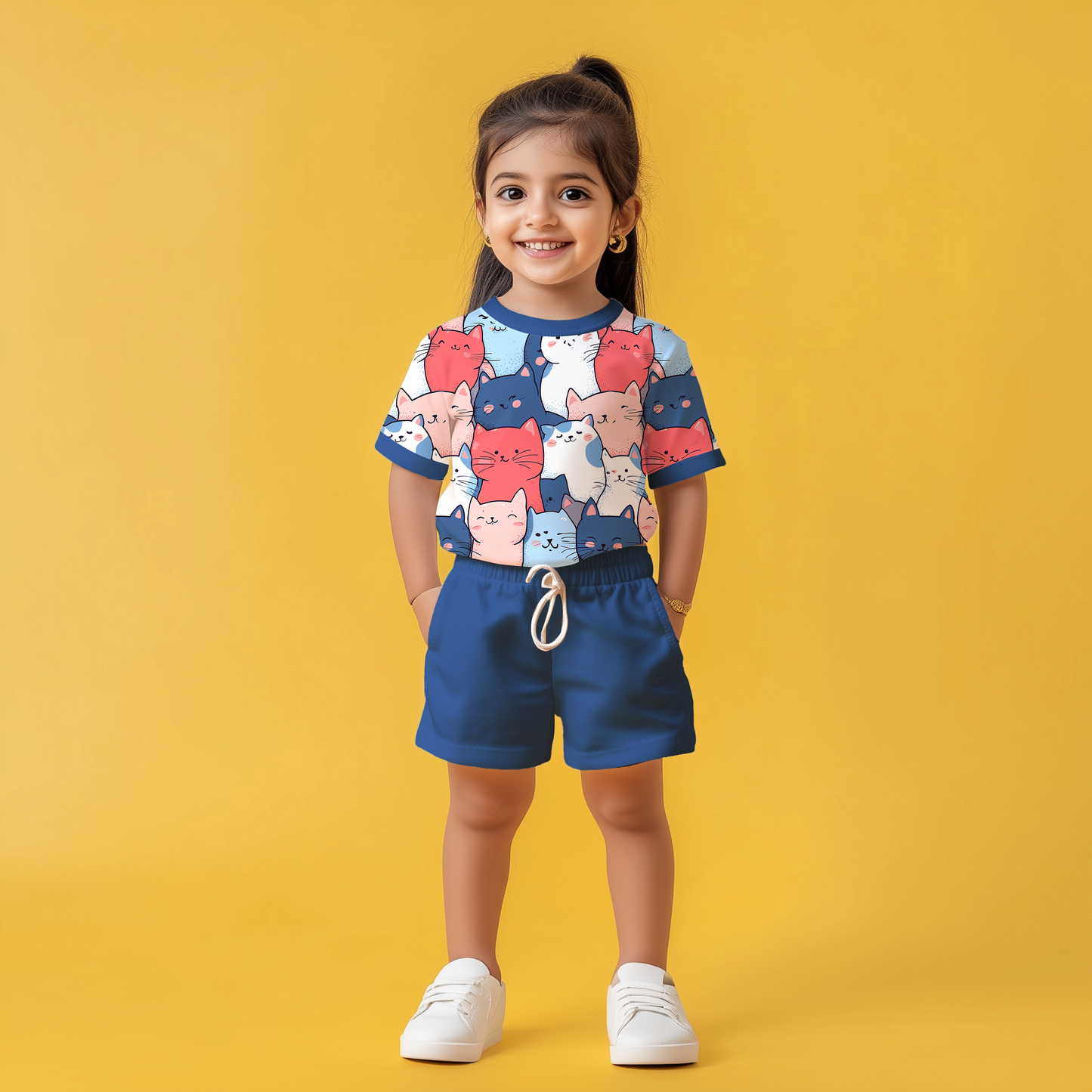 Blue Cats T-shirt & Shorts Kids Co-ord Set