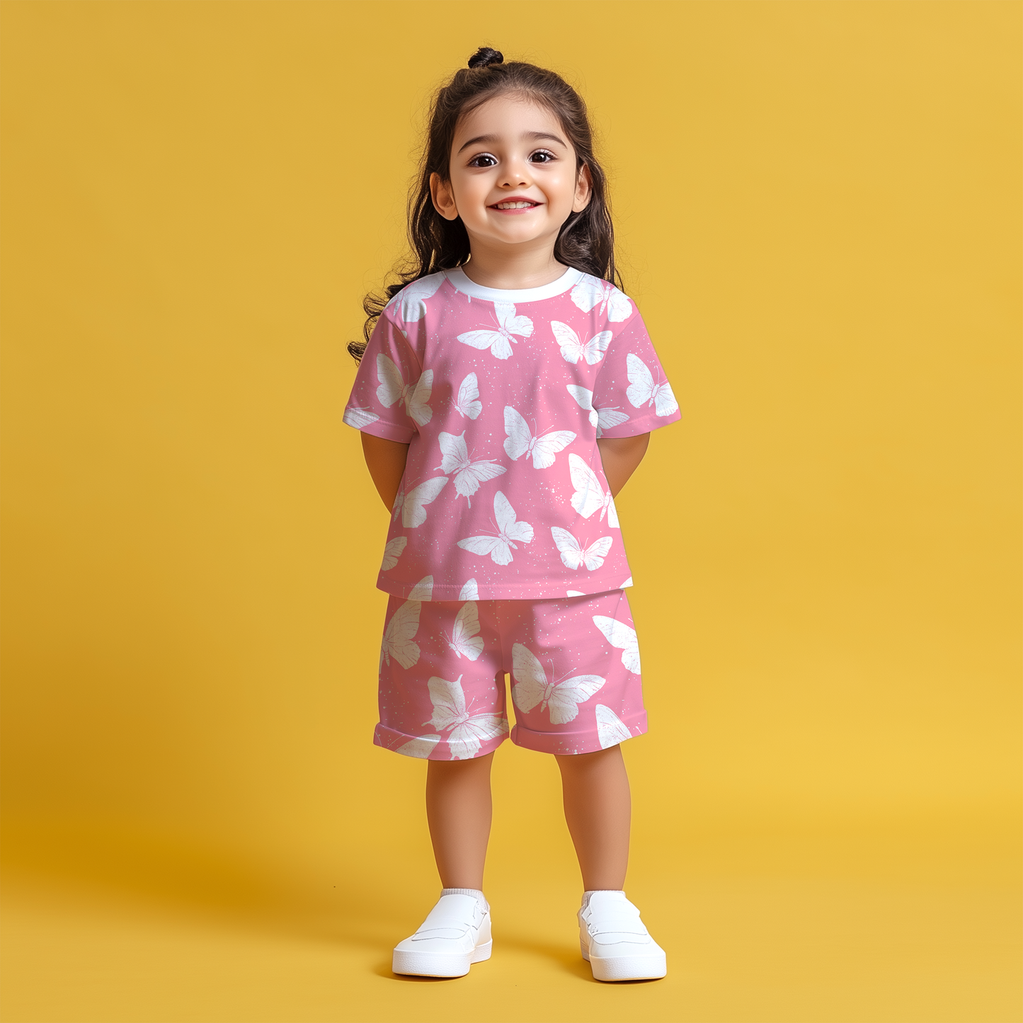 Pink Butterfly T-shirt & Shorts Kids Co-ord Set