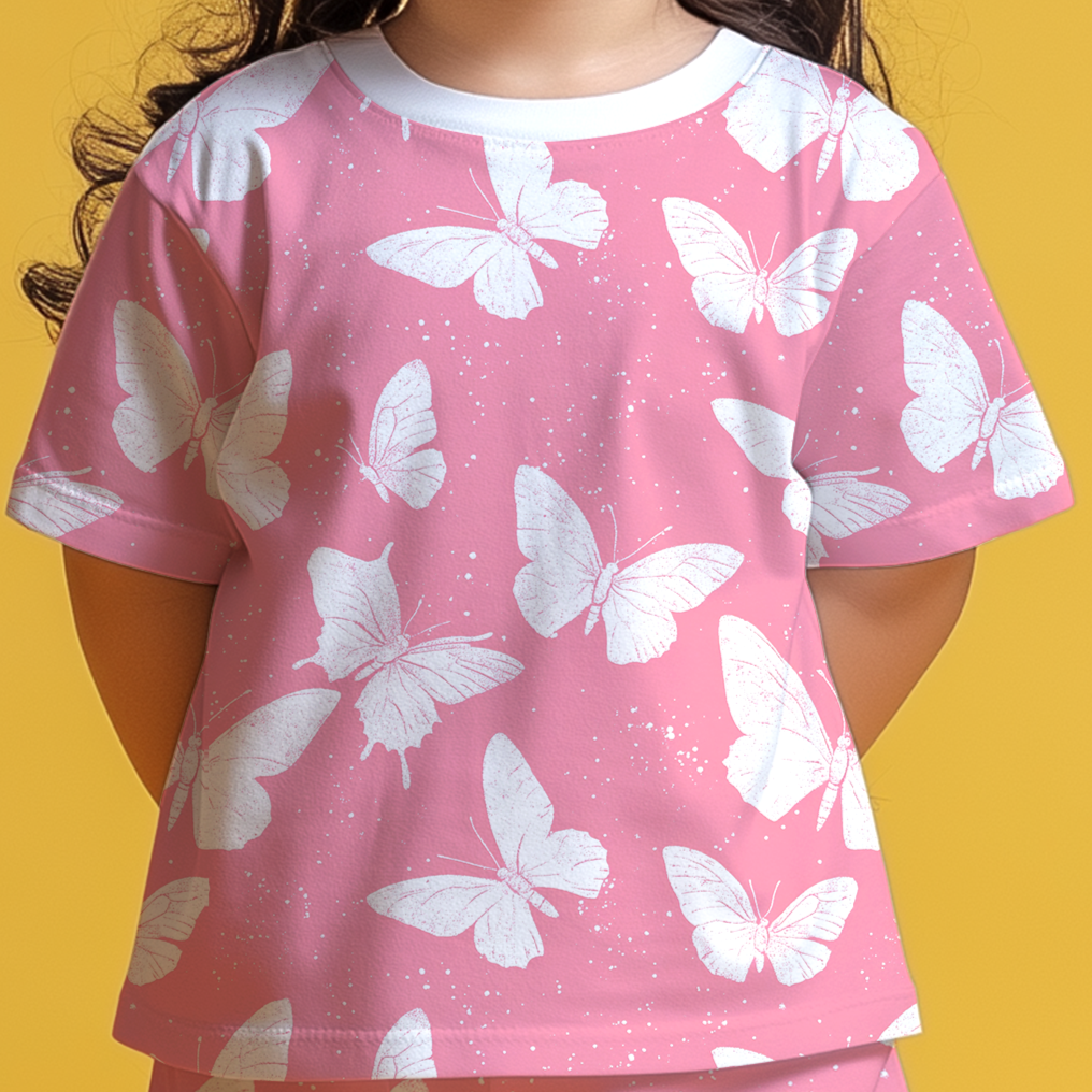 Pink Butterfly T-shirt & Shorts Kids Co-ord Set