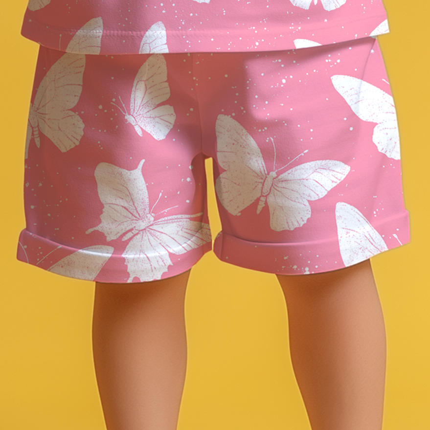 Pink Butterfly T-shirt & Shorts Kids Co-ord Set