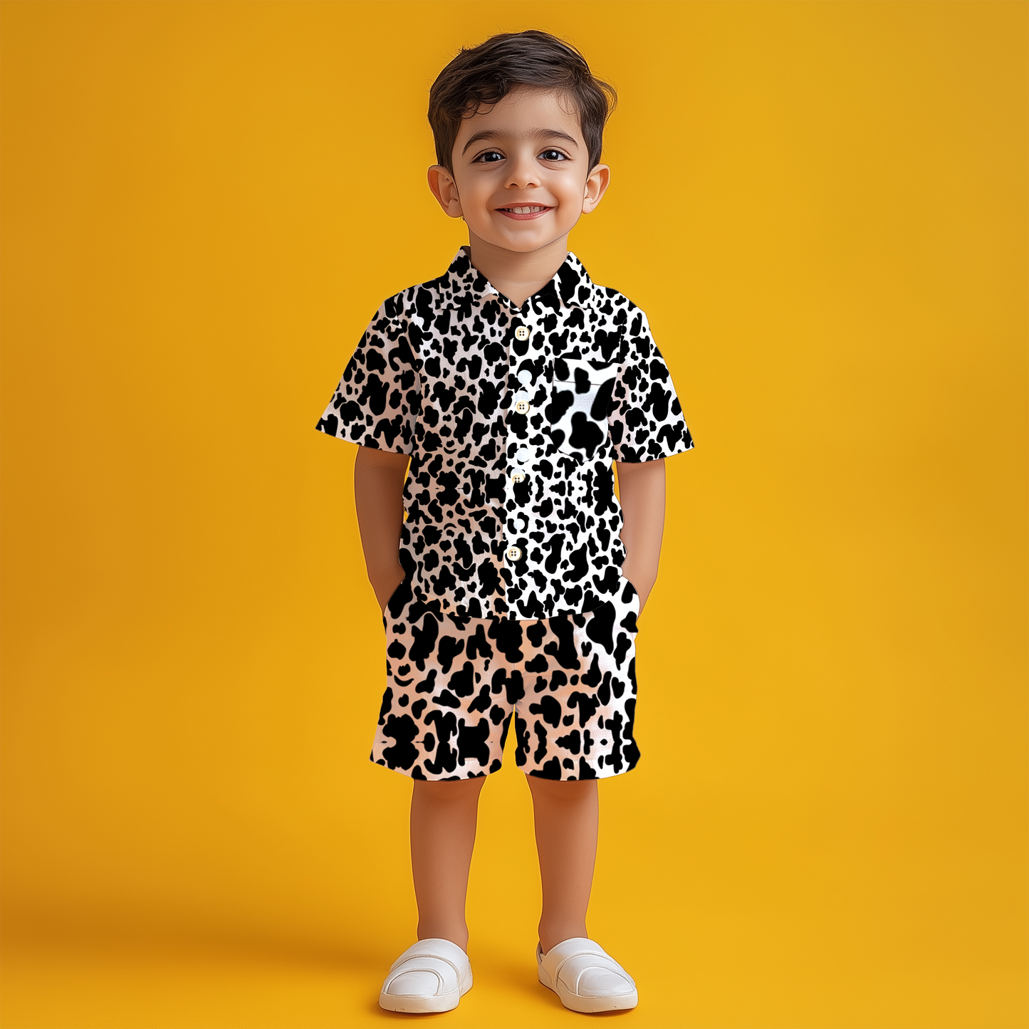 Monochrome Shirt & Shorts Kids Co-ord Set
