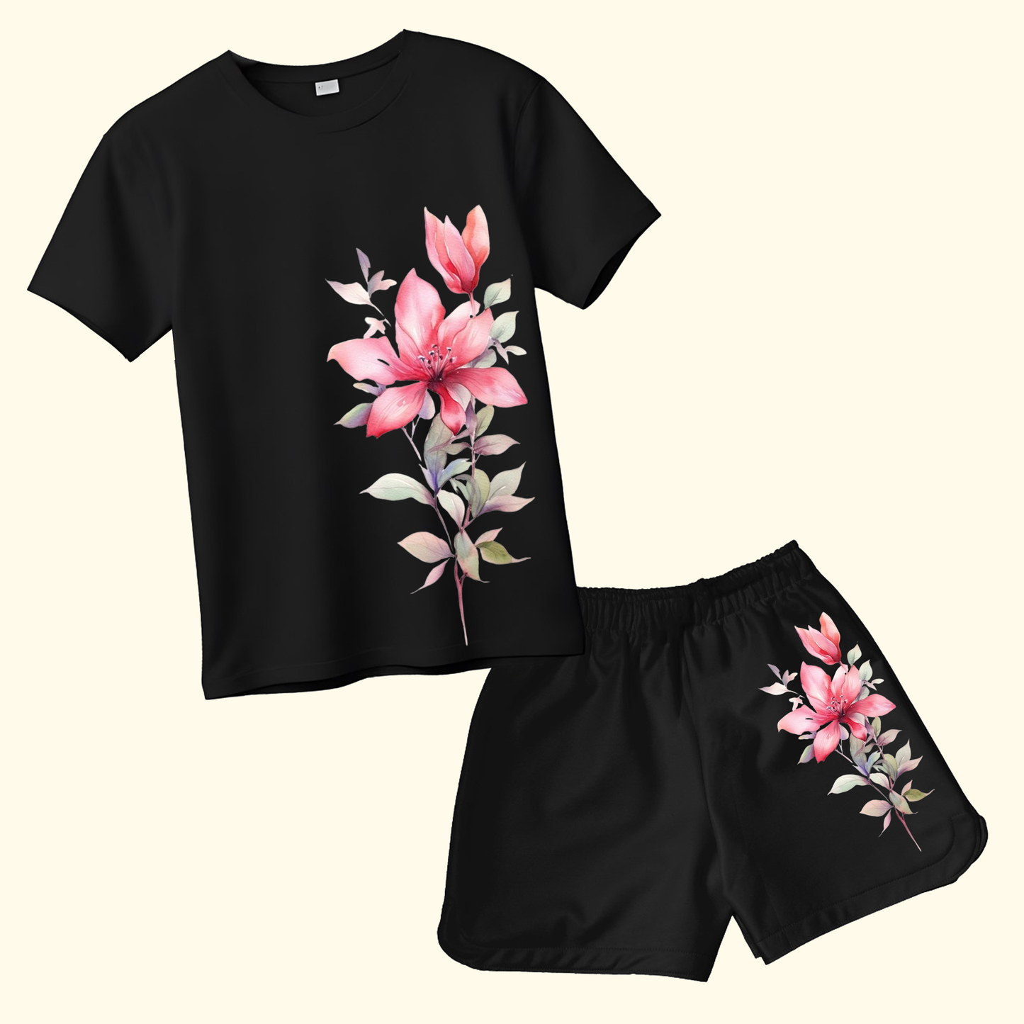 Black Blossom T-shirt & Shorts Kids Co-ord Set