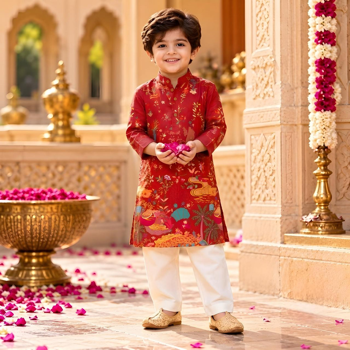 Royal Red Festive Charm Boys Kurta Pajama Set
