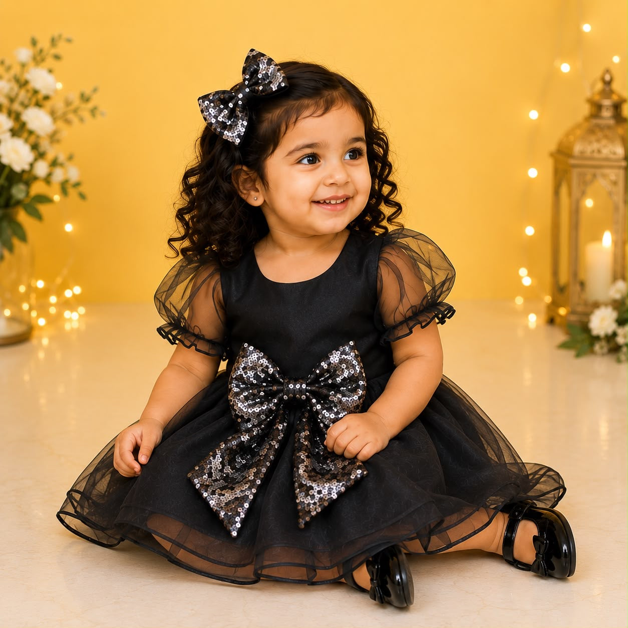Black Sequin Bow Party Dress