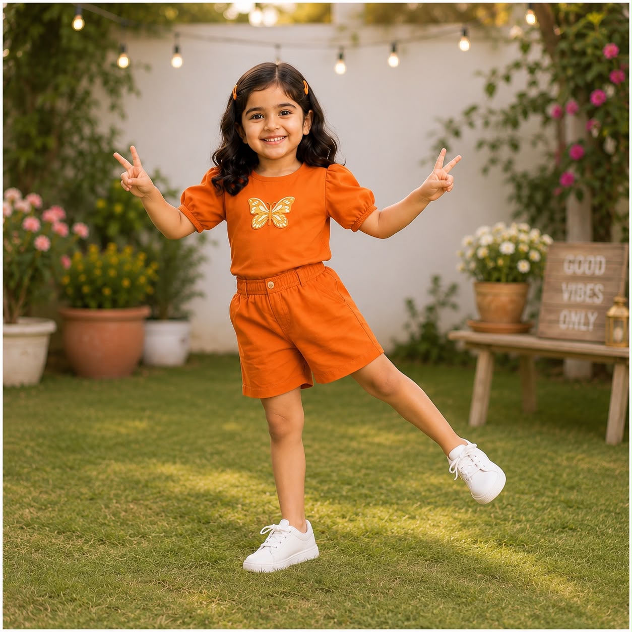 Girls Orange Butterfly Print co-ord set