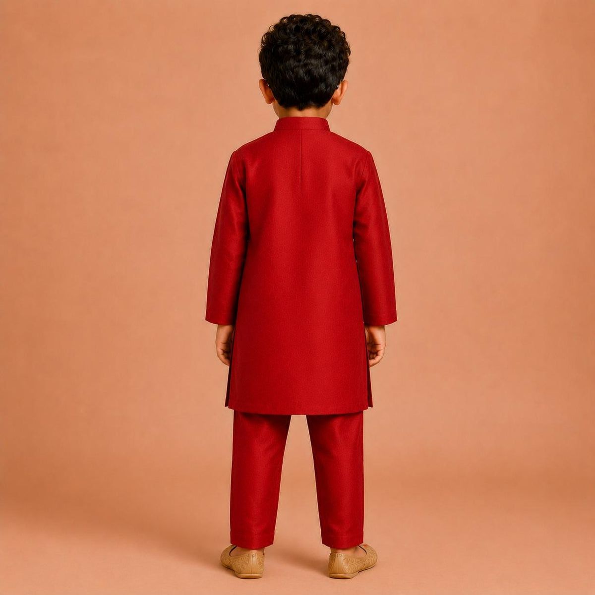 Red Kurta set with pocket square