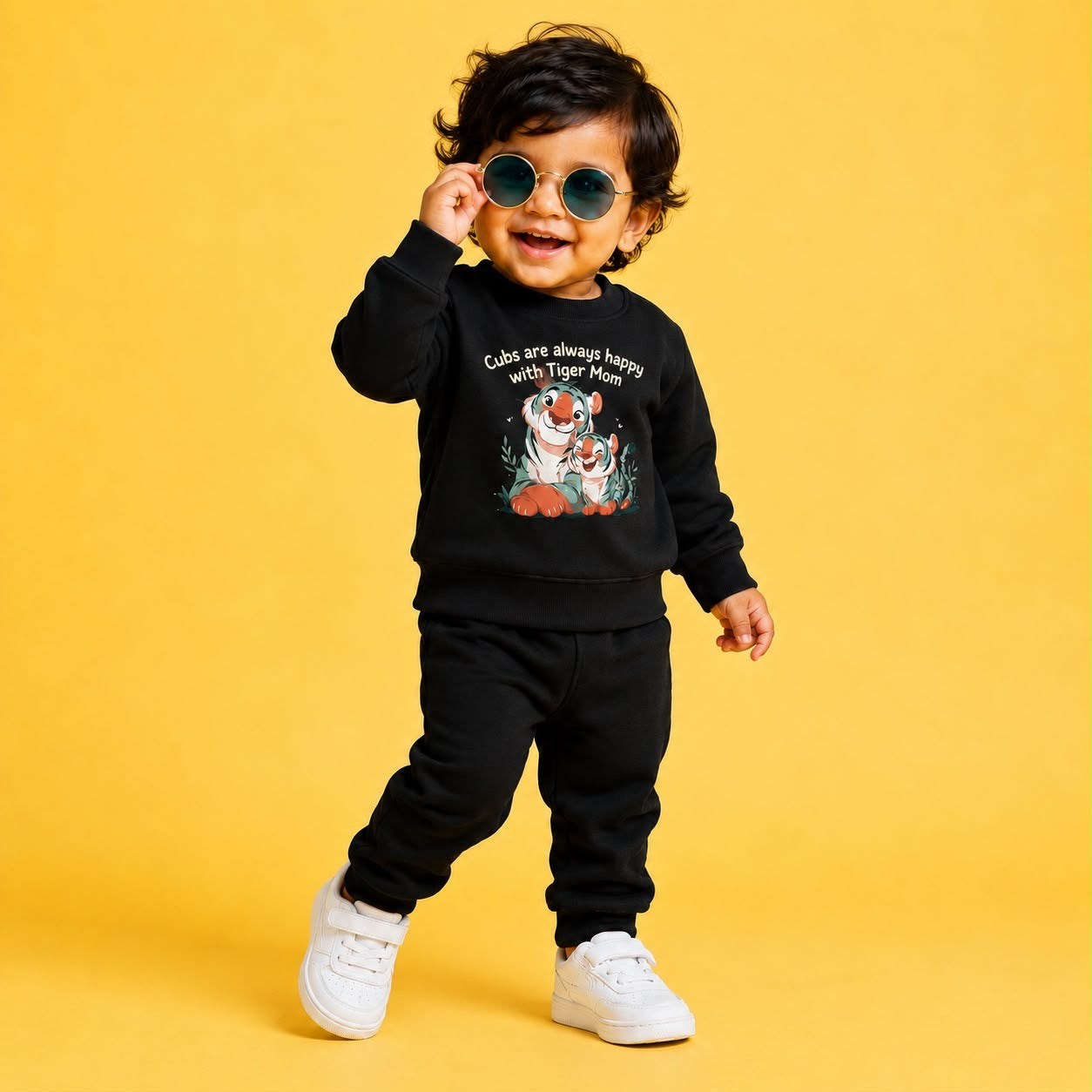 Tiger mom with cubs Printed Sweatshirt & Jogger Set