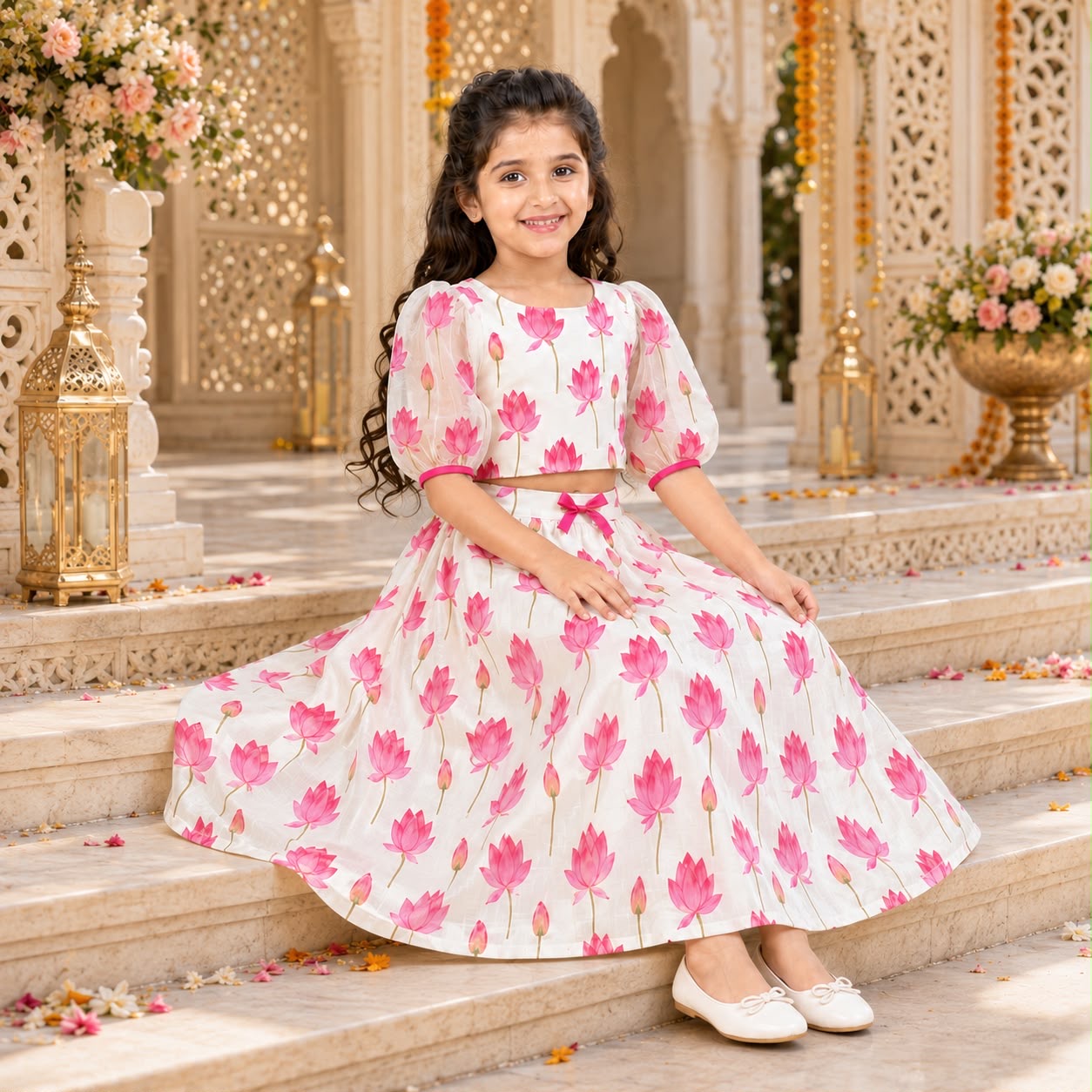 Lotus Print Cotton Silk lehnga