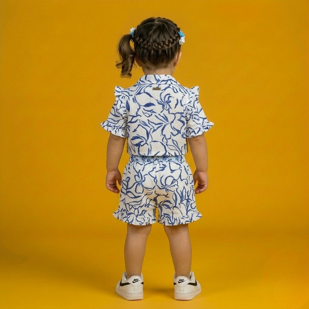 Blue Abstract Floral Girl Co-ord Set