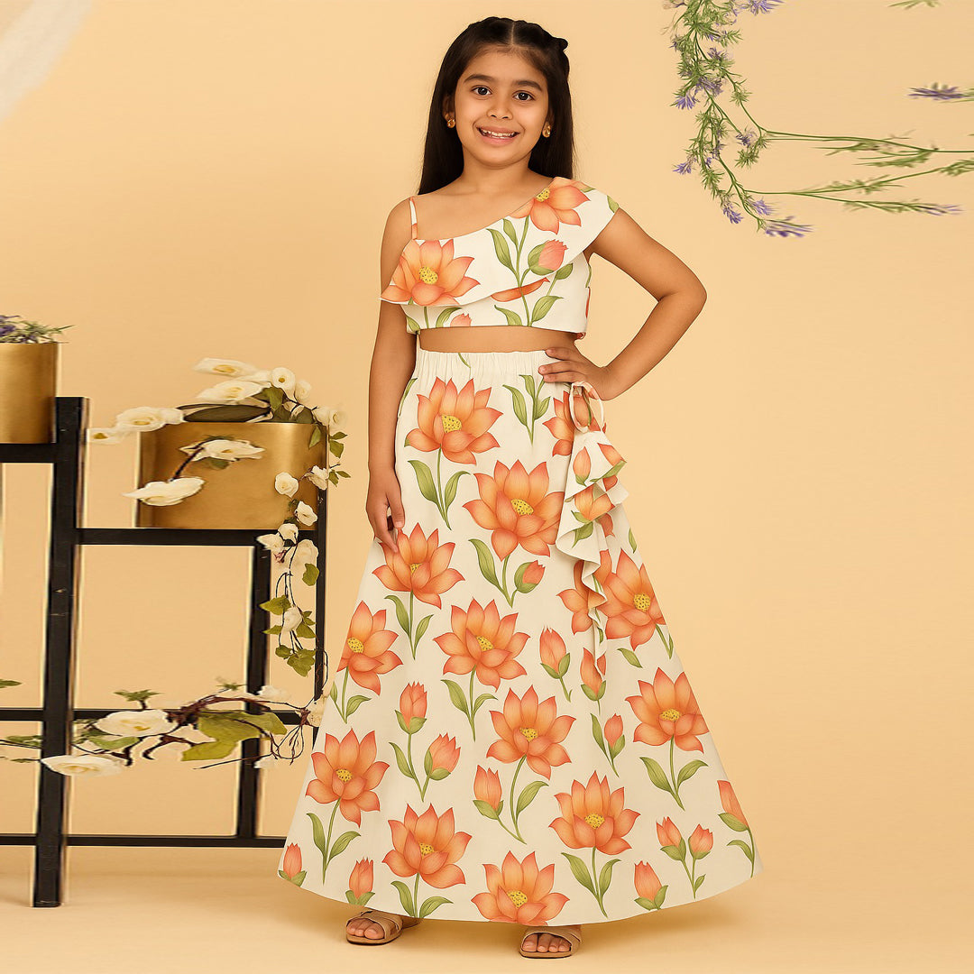 Botanical Lotus Silk Cotton Lehenga Set