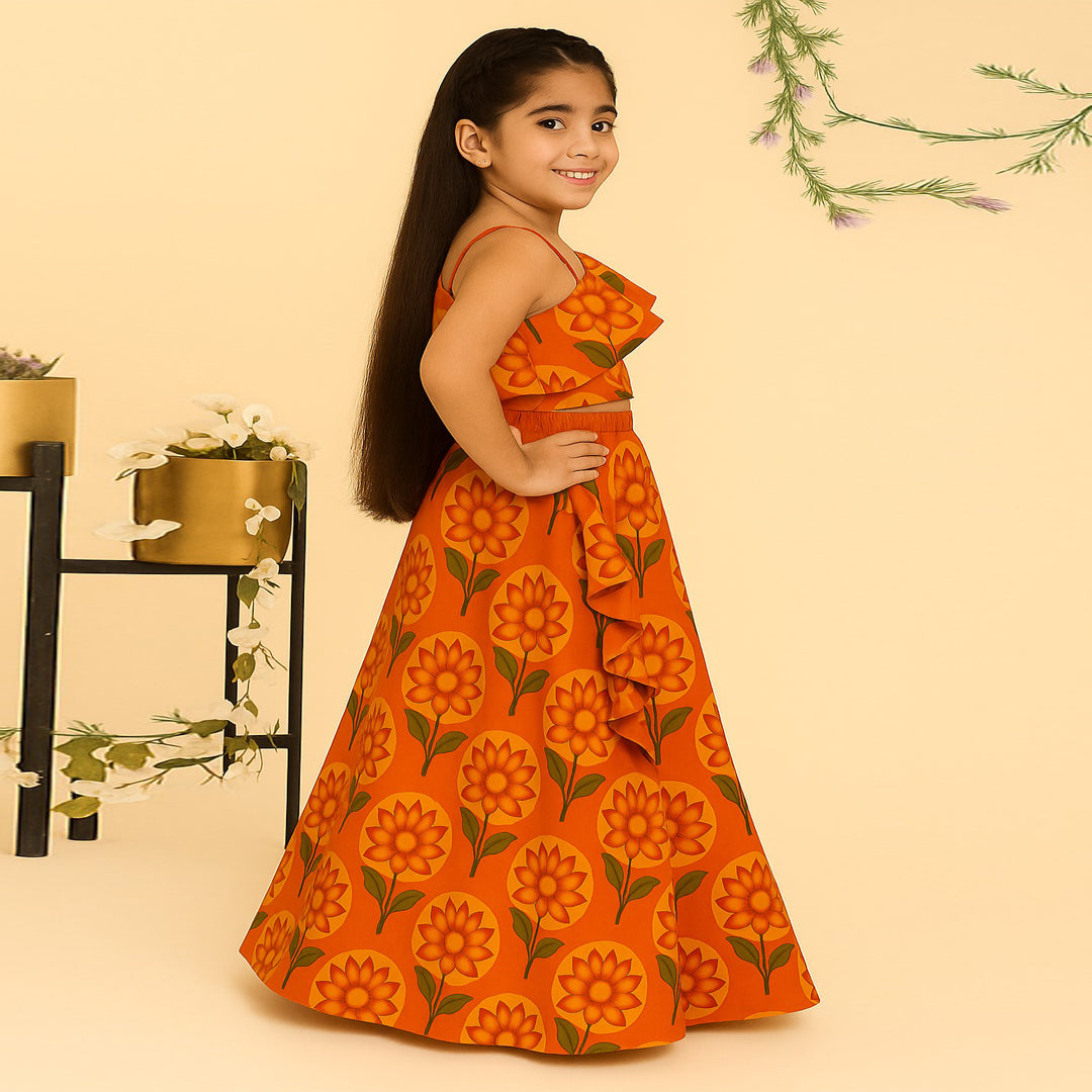 Marigold Cotton Silk Lehenga Set