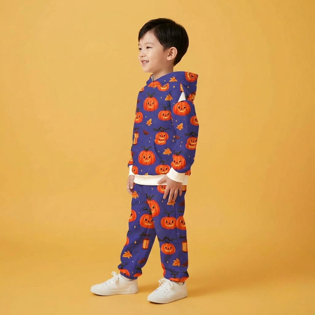 Halloween Pumpkin Printed Hoodie and Jogger Set