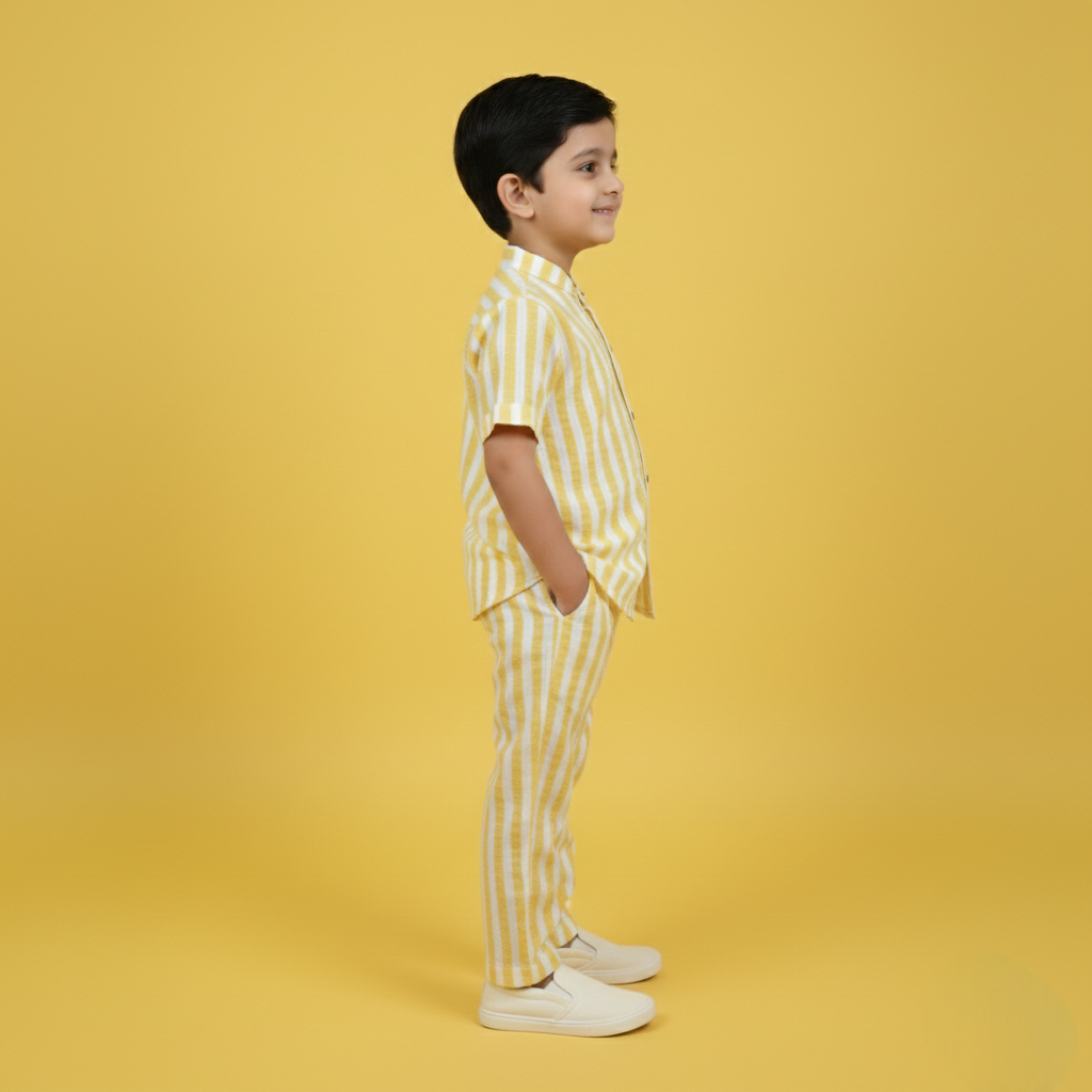 Yellow Stripe Shirt & Pant Kids Co-ord Set