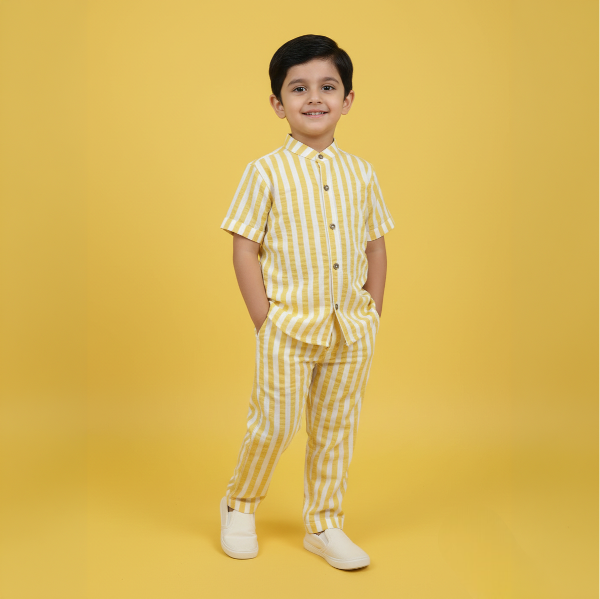 Yellow Stripe Shirt & Pant Kids Co-ord Set