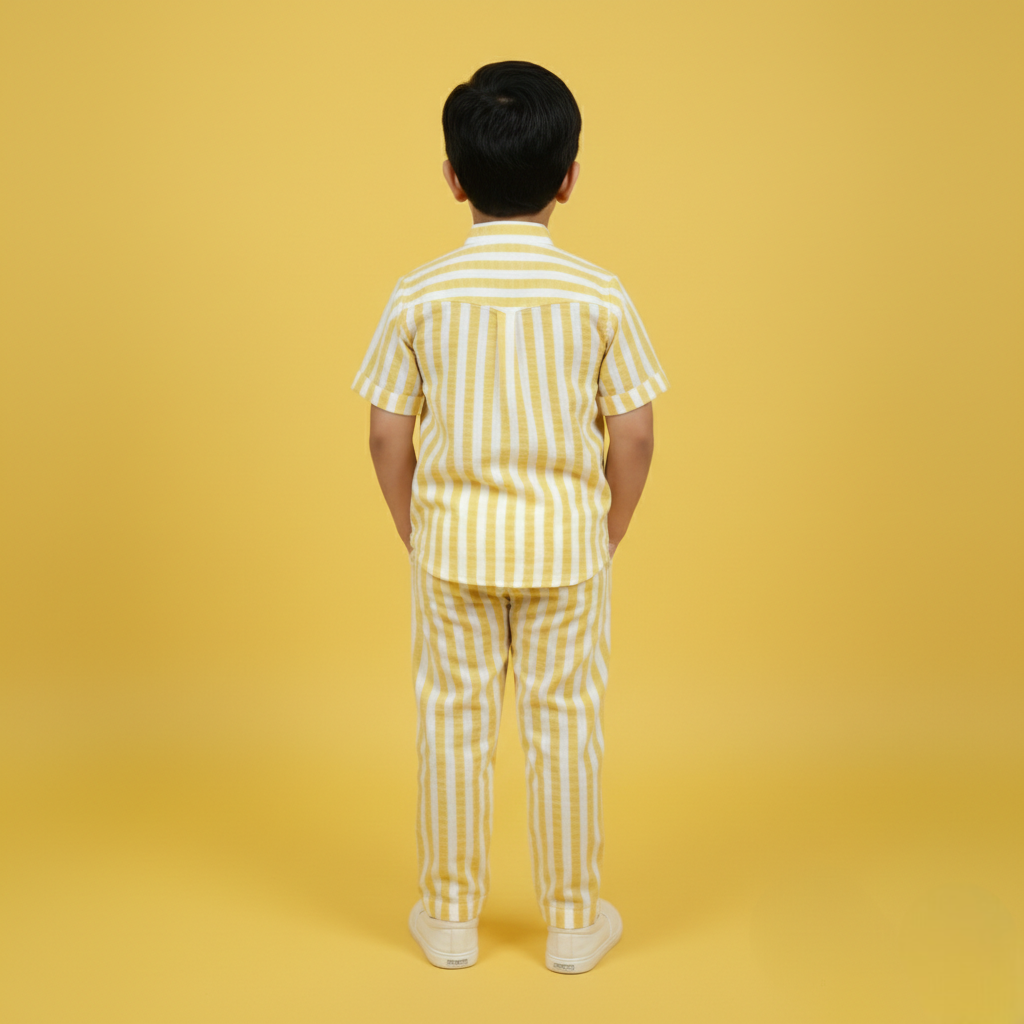 Yellow Stripe Shirt & Pant Kids Co-ord Set