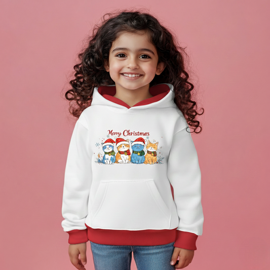 Santa Cats White Kids Hoodie