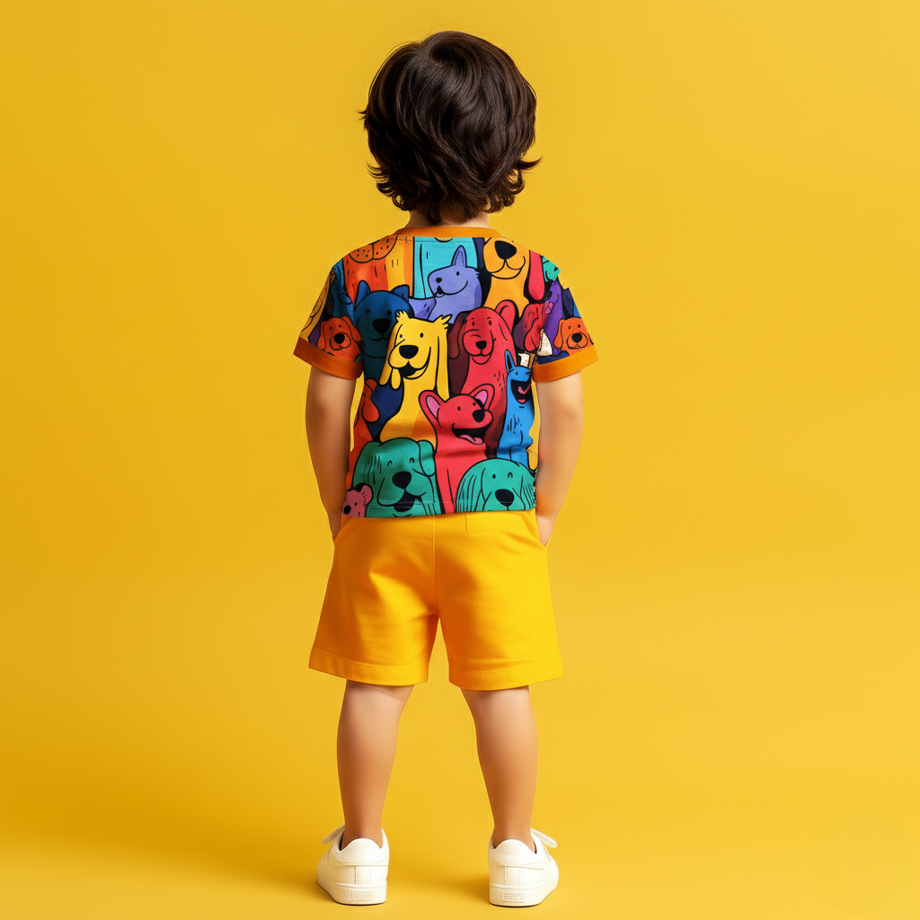Colorful Puppy T-shirt & Shorts Set