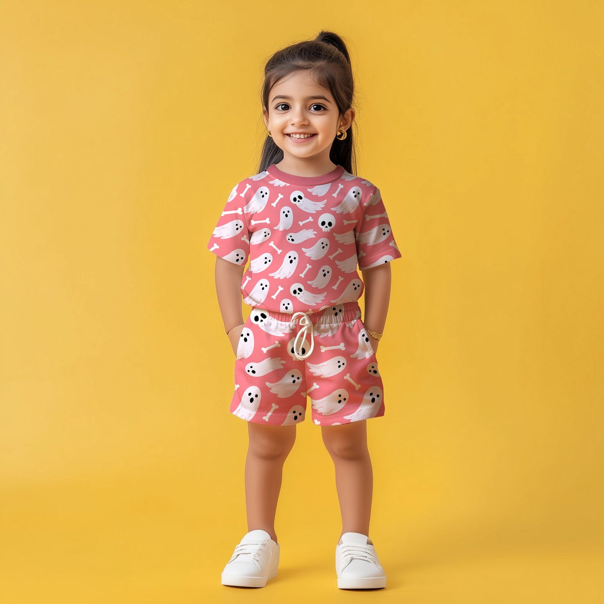 Pink Boo Blossom – Girls Ghost Print Co-ord Set