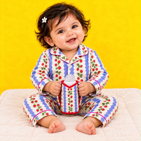 Berry Sweet Strawberry Print Night Suit with Matching Bag & Bottle Cover