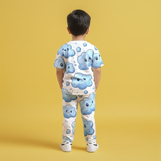 Cute Cloud Hlaf T-shirt & Jogger Co-ord Set