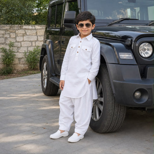 white pathani kurta pajama set