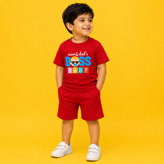 Boys Red Printed co-ord set