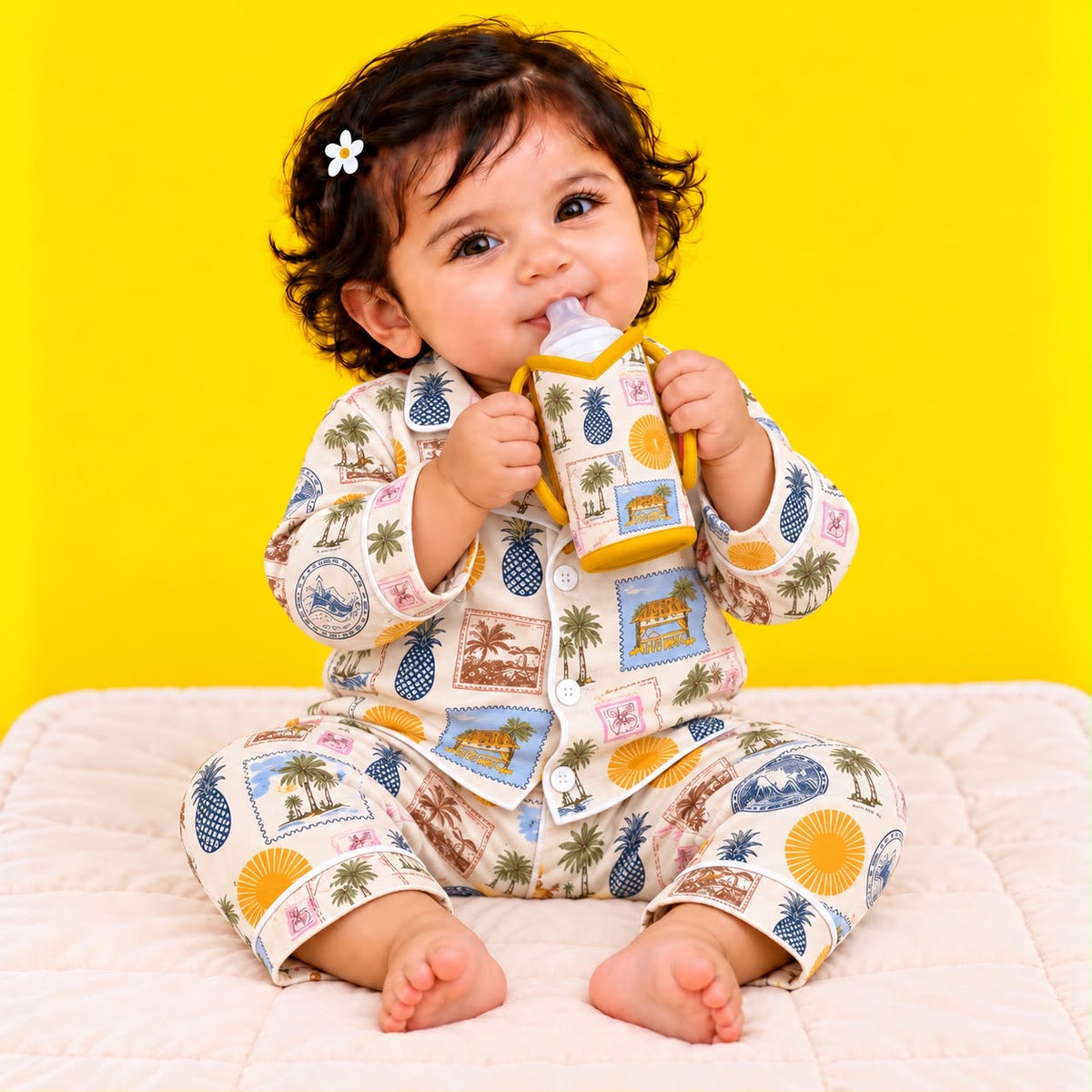 Little Sunshine Printed Cotton Night Suit Set with Matching Bag & Bottle Cover