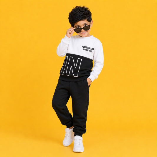 Black & White Sweatshirt Jogger Co-Ord Set