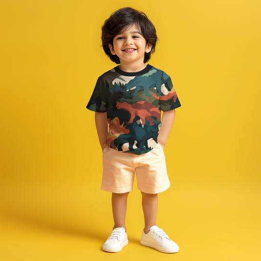 Beige Jurassic Playtime T-shirt & Shorts Co-ord Set