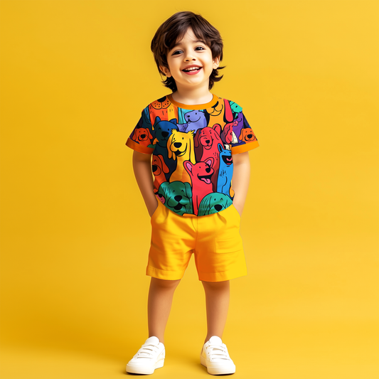 Colorful Puppy T-shirt & Shorts Set