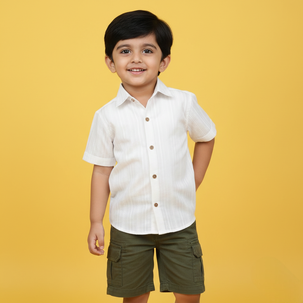 White Dobby Kids Shirt