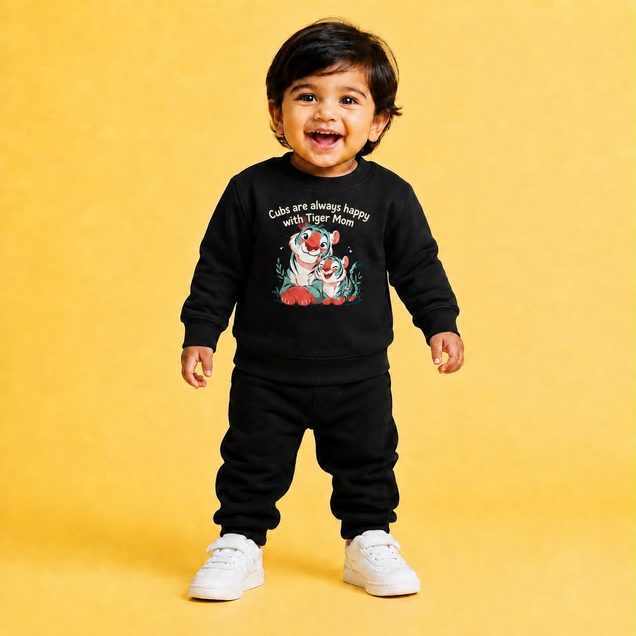Tiger mom with cubs Printed Sweatshirt & Jogger Set