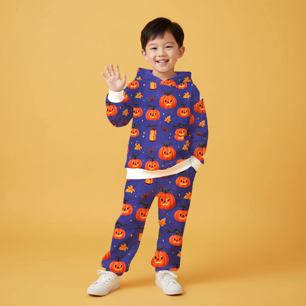 Halloween Pumpkin Printed Hoodie and Jogger Set