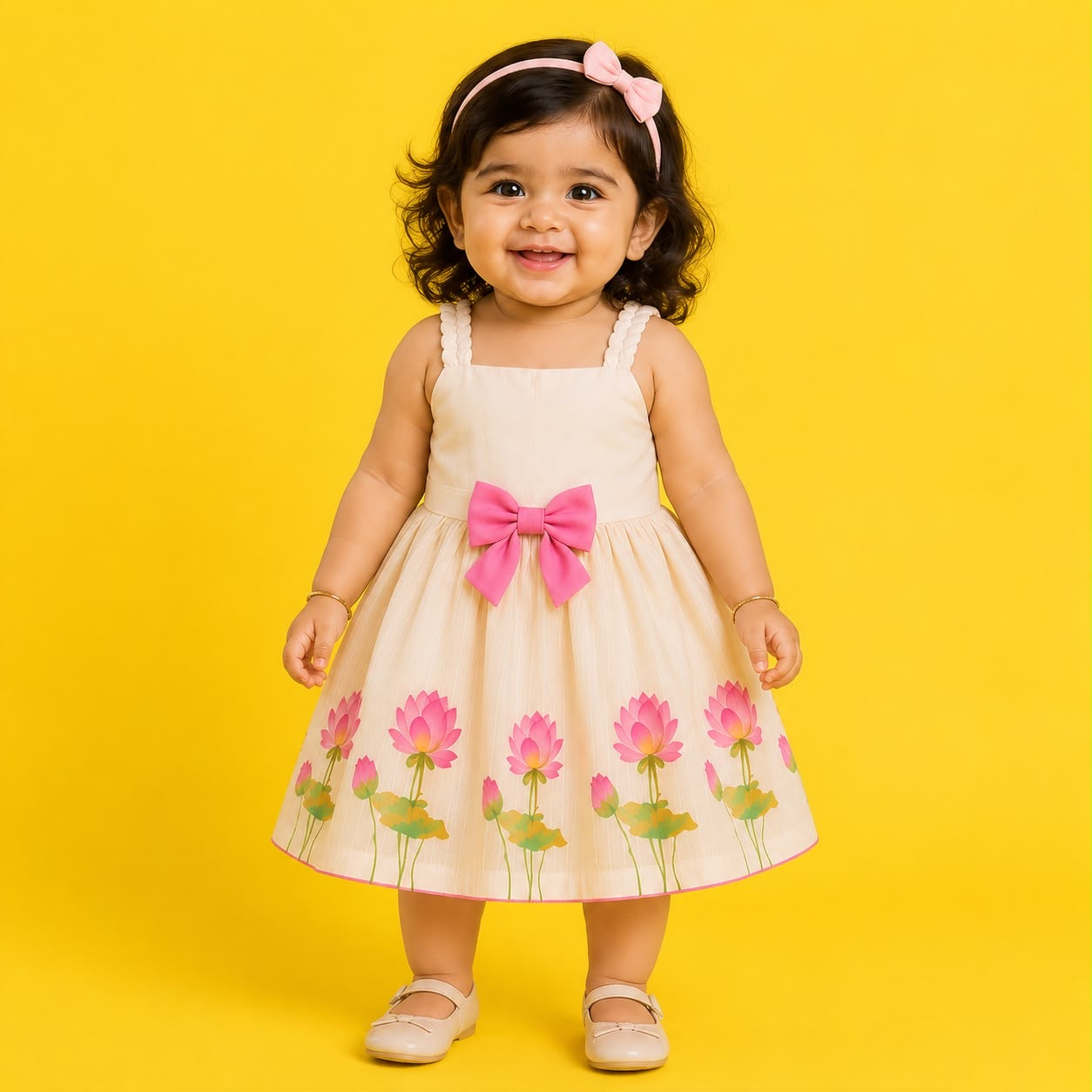 Cute lotus floral Bow Dress.