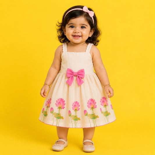 Cute lotus floral Bow Dress.