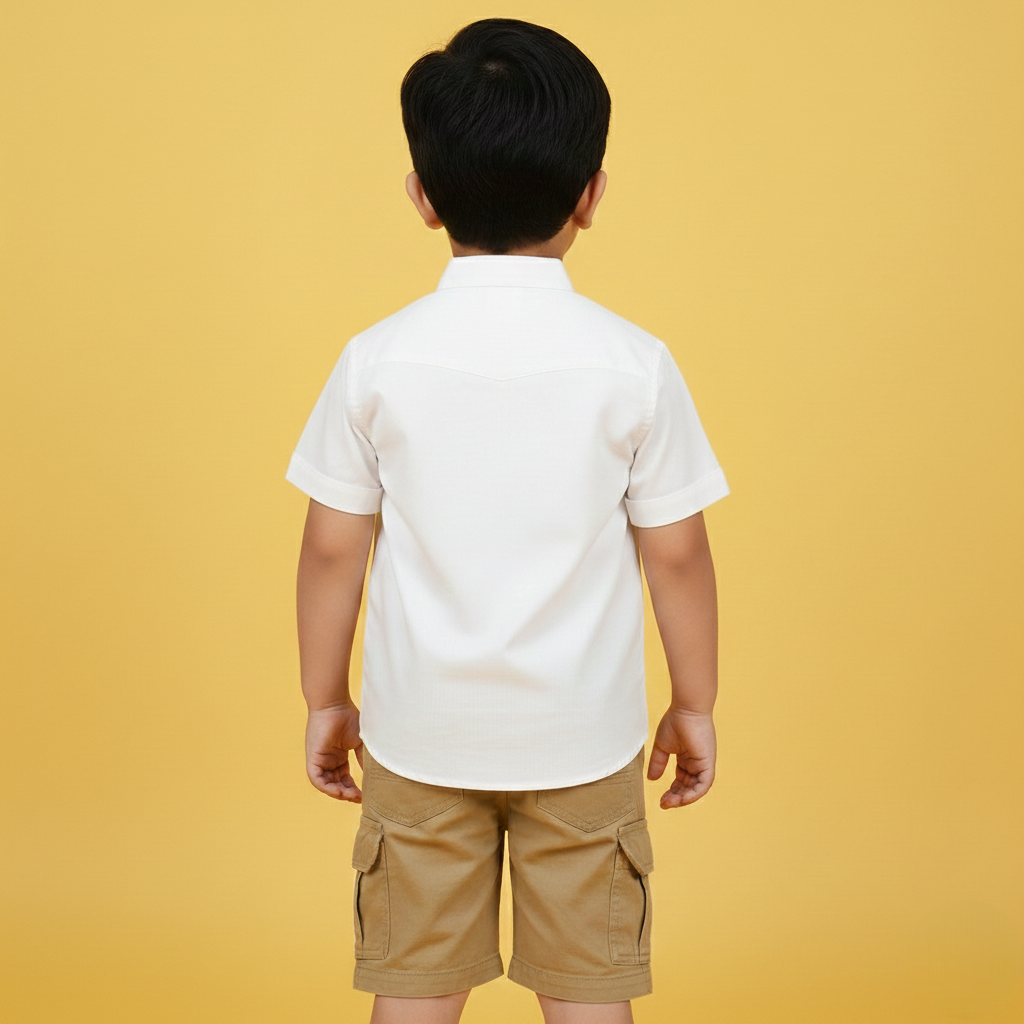 Two-Tone Mandarin Collar Kids Shirt