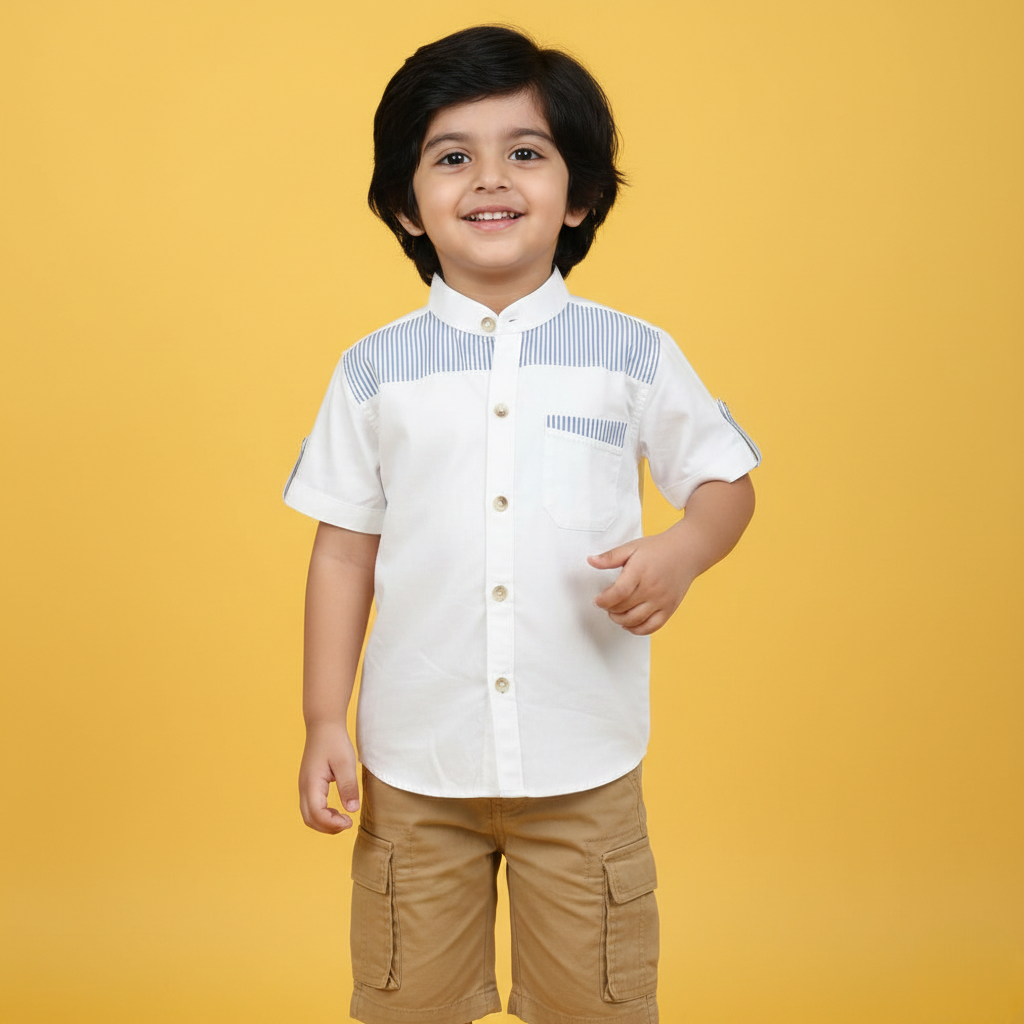 Two-Tone Mandarin Collar Kids Shirt