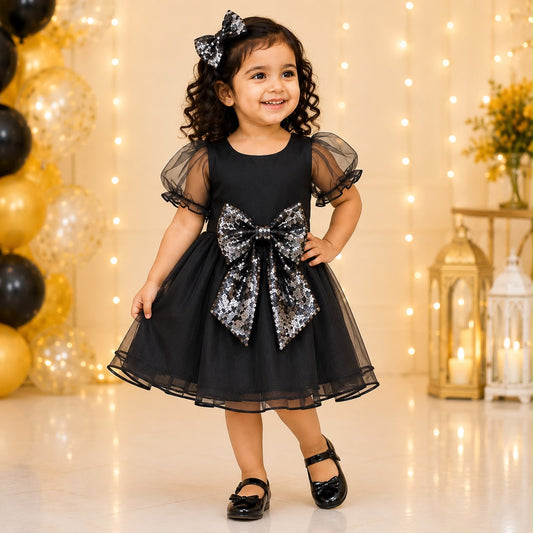 Black Sequin Bow Party Dress