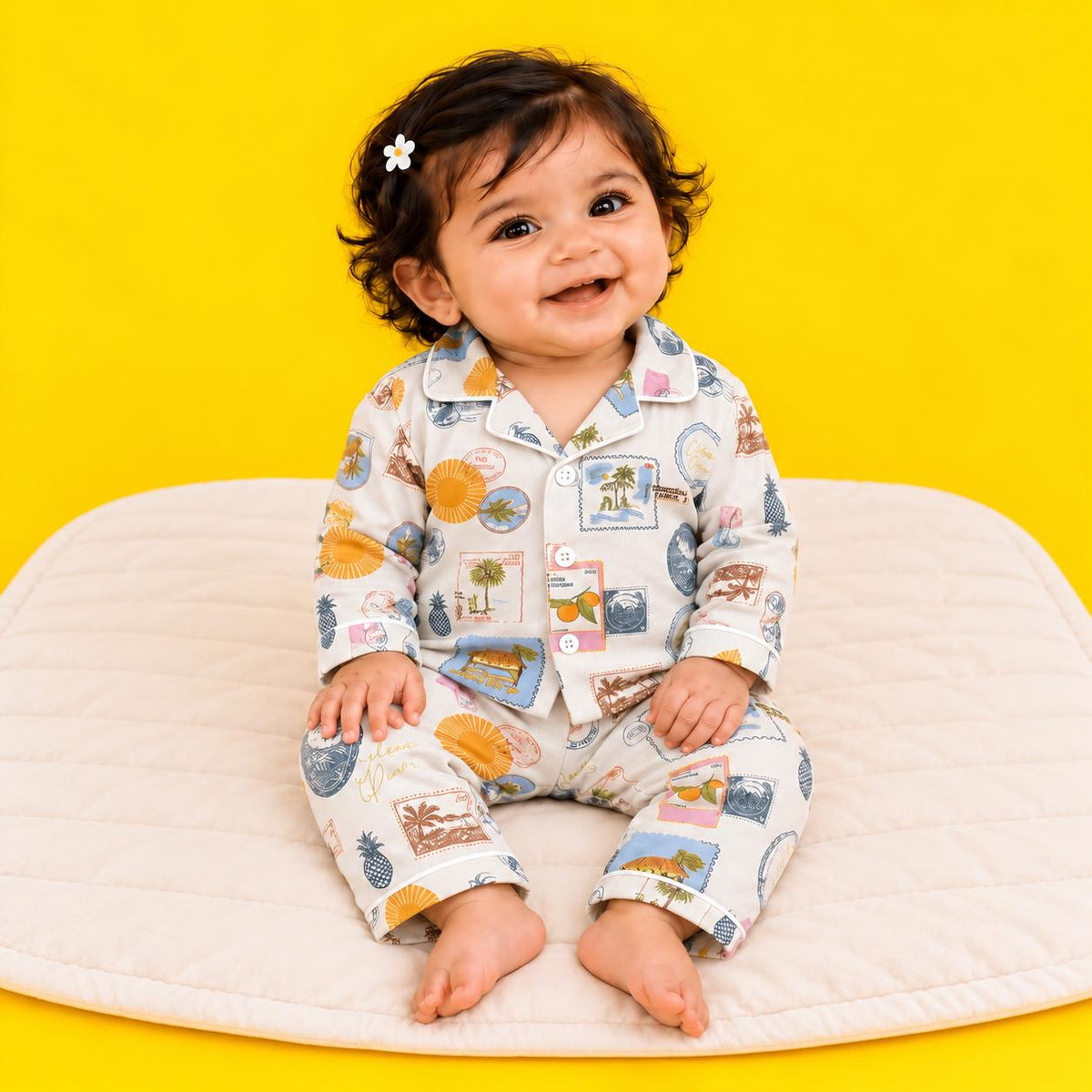 Little Sunshine Printed Cotton Night Suit Set with Matching Bag & Bottle Cover