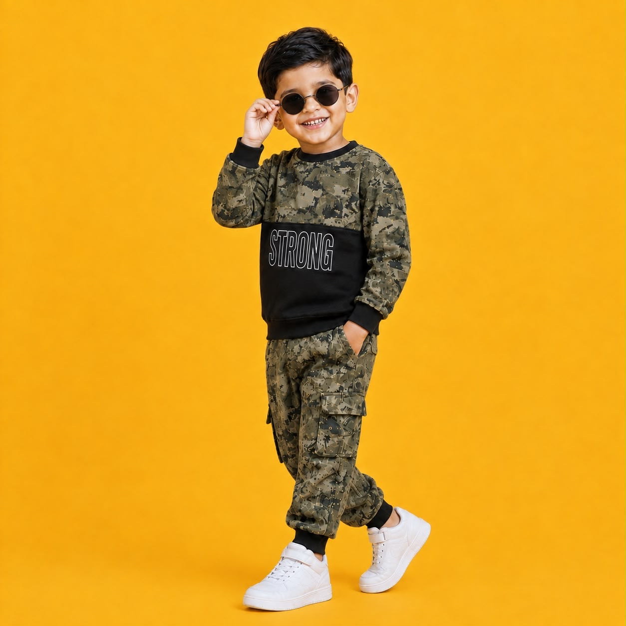 Boys Camouflage Printed Sweatshirt & Cargo Jogger Co-Ord Set