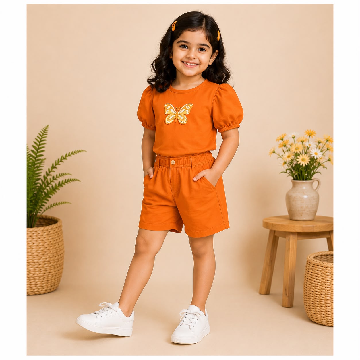 Girls Orange Butterfly Print co-ord set